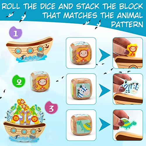 AluAbi Noah's Ark Wooden Balance Stacking Toy – Family Board Game for Kids & Adults