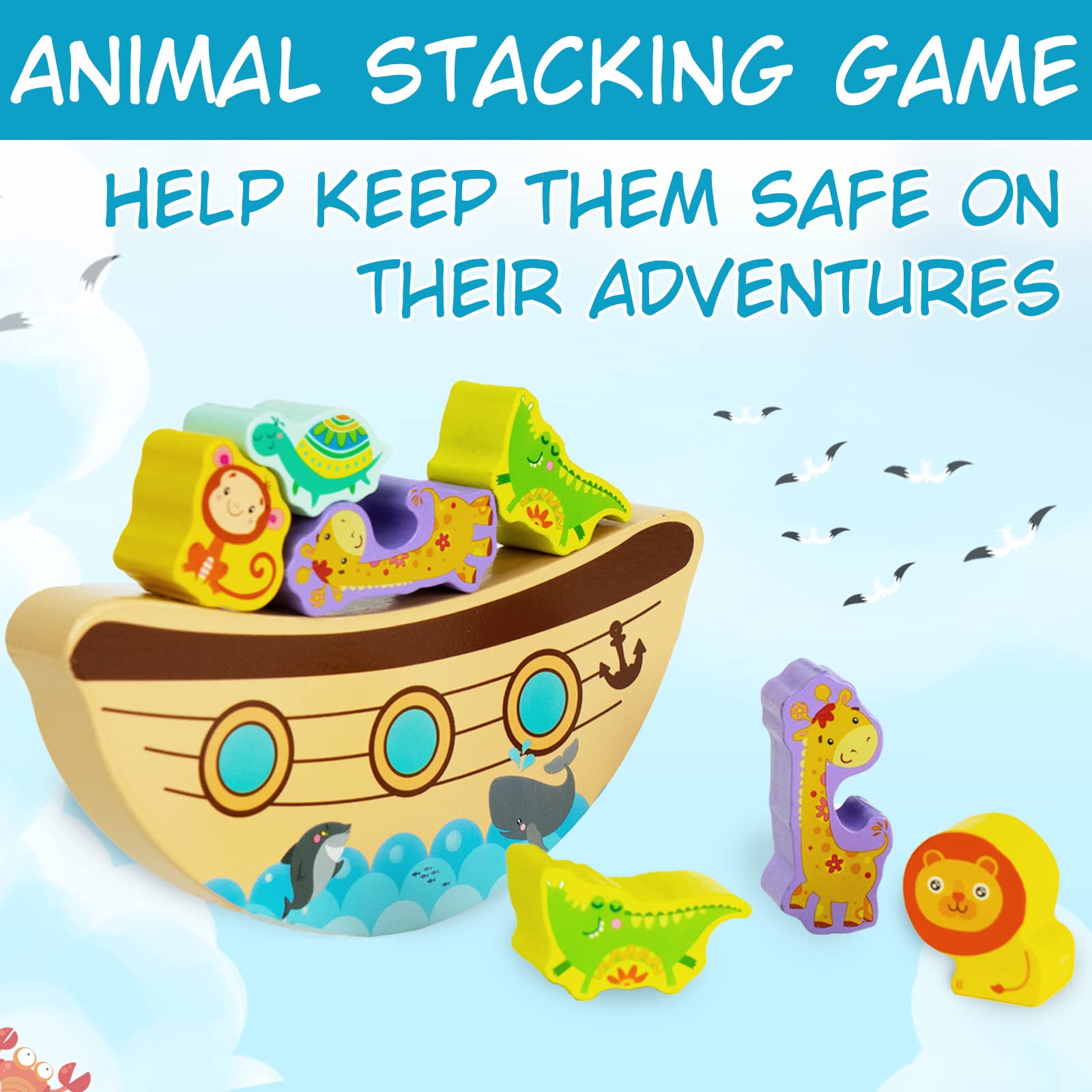 AluAbi Noah's Ark Wooden Balance Stacking Toy – Family Board Game for Kids & Adults