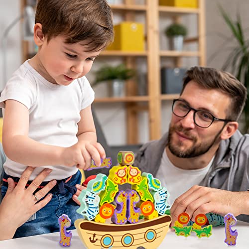 AluAbi Noah's Ark Wooden Balance Stacking Toy – Family Board Game for Kids & Adults