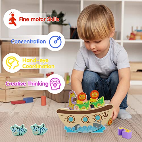 AluAbi Noah's Ark Wooden Balance Stacking Toy – Family Board Game for Kids & Adults