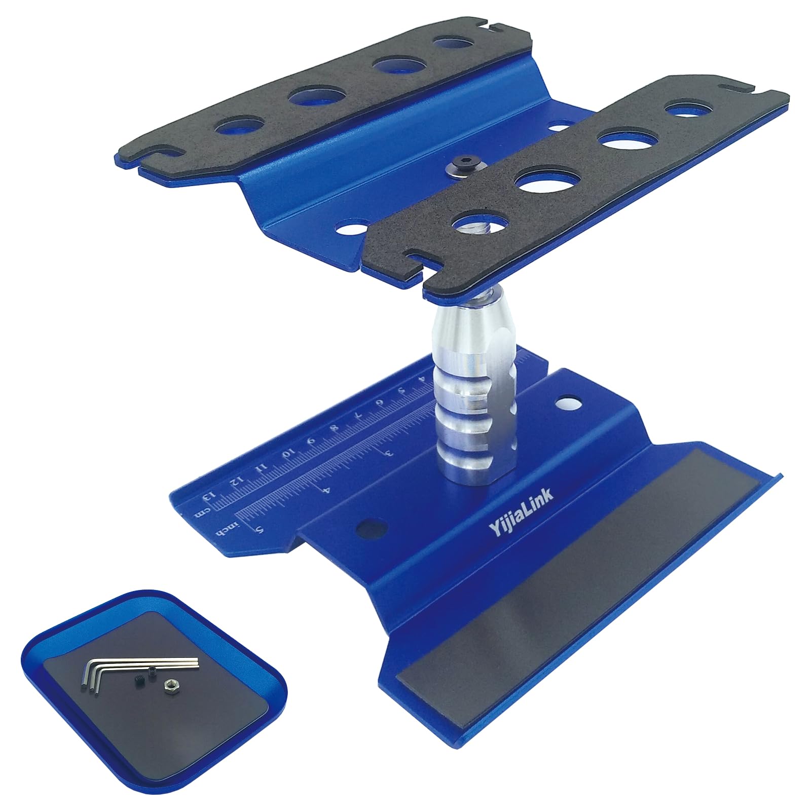 Aluminum RC Car Work Stand with 360° Rotation & Adjustable Height for 1/8 1/10 1/12 1/16 Scale Trucks, Buggy, Crawler (Blue)