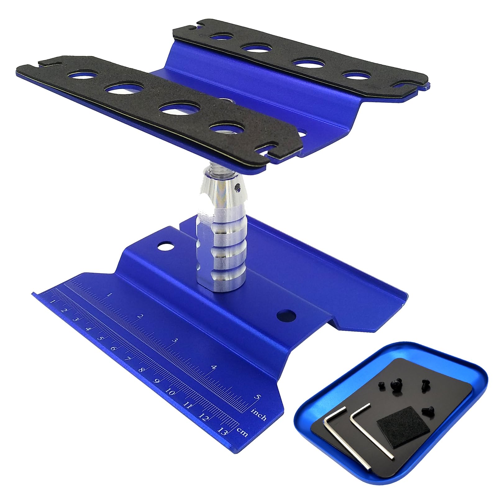 Aluminum RC Car Work Stand with 360° Rotation & Adjustable Height for 1/8 1/10 1/12 1/16 Scale Trucks, Buggy, Crawler (Blue)