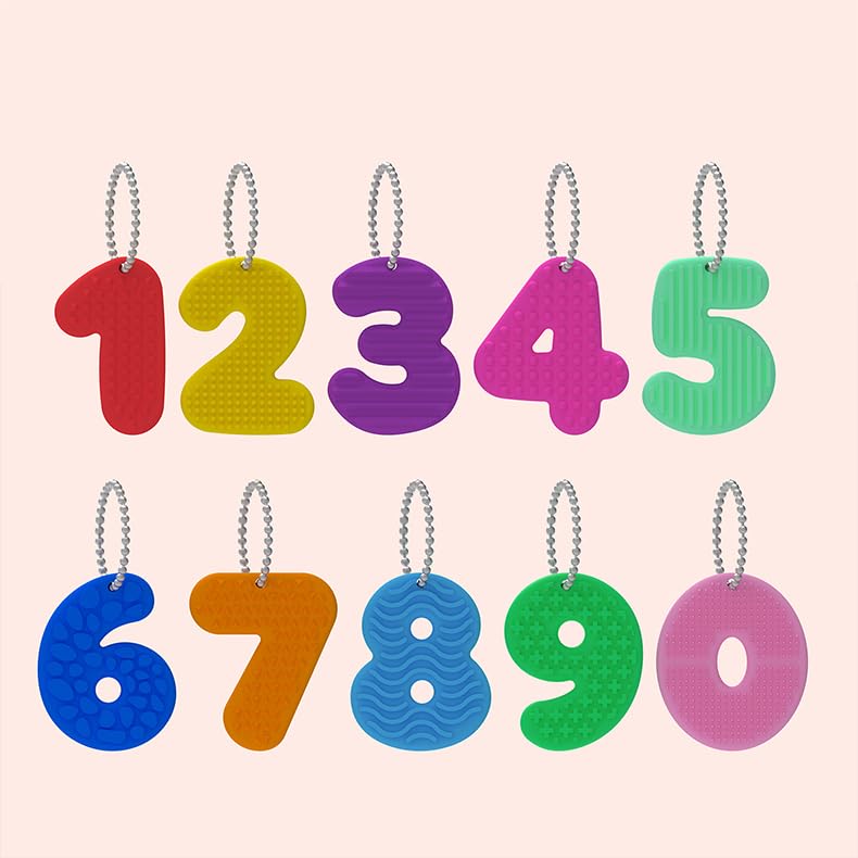 Alxjejo 10-Pack Silicone Number Stones with Keychains – Sensory Fidget Toys for Toddlers, Montessori Math Learning, Quiet ADHD Autism Travel Essentials