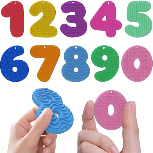 Alxjejo 10-Pack Silicone Number Stones with Keychains – Sensory Fidget Toys for Toddlers, Montessori Math Learning, Quiet ADHD Autism Travel Essentials