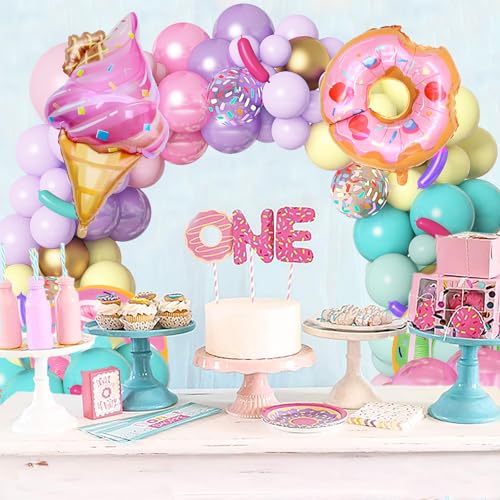 Amandir 139-Piece Pastel Donut Balloon Arch Garland Kit – Sweet One Birthday Party Decorations with Ice Cream & Confetti Balloons