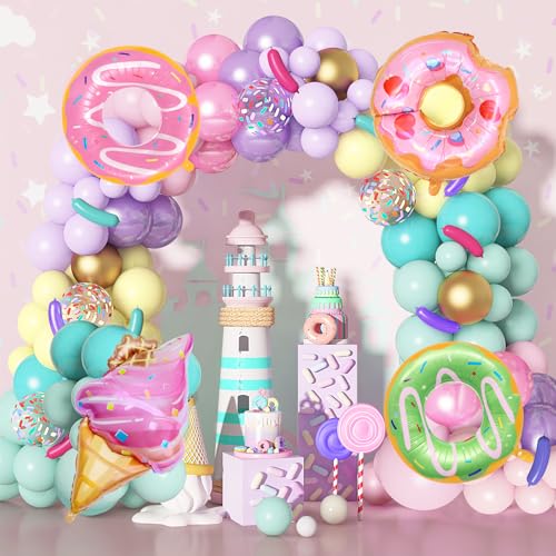 Amandir 139-Piece Pastel Donut Balloon Arch Garland Kit – Sweet One Birthday Party Decorations with Ice Cream & Confetti Balloons