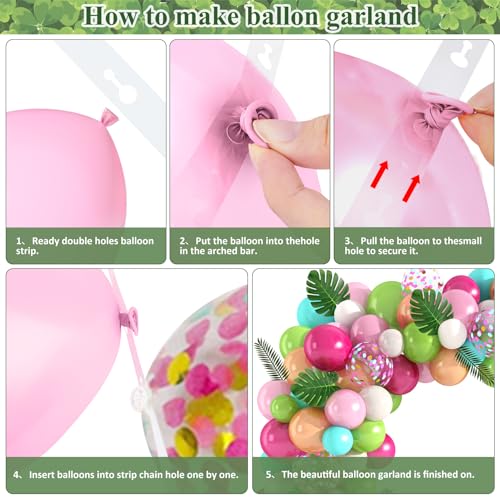 Amandir 151-Piece Tropical Balloon Arch Kit – Green, Pink, Confetti Latex & Palm Leaves
