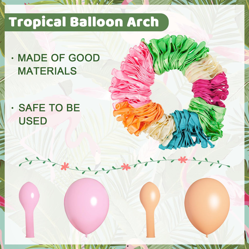 Amandir 151-Piece Tropical Balloon Arch Kit – Green, Pink, Confetti Latex & Palm Leaves