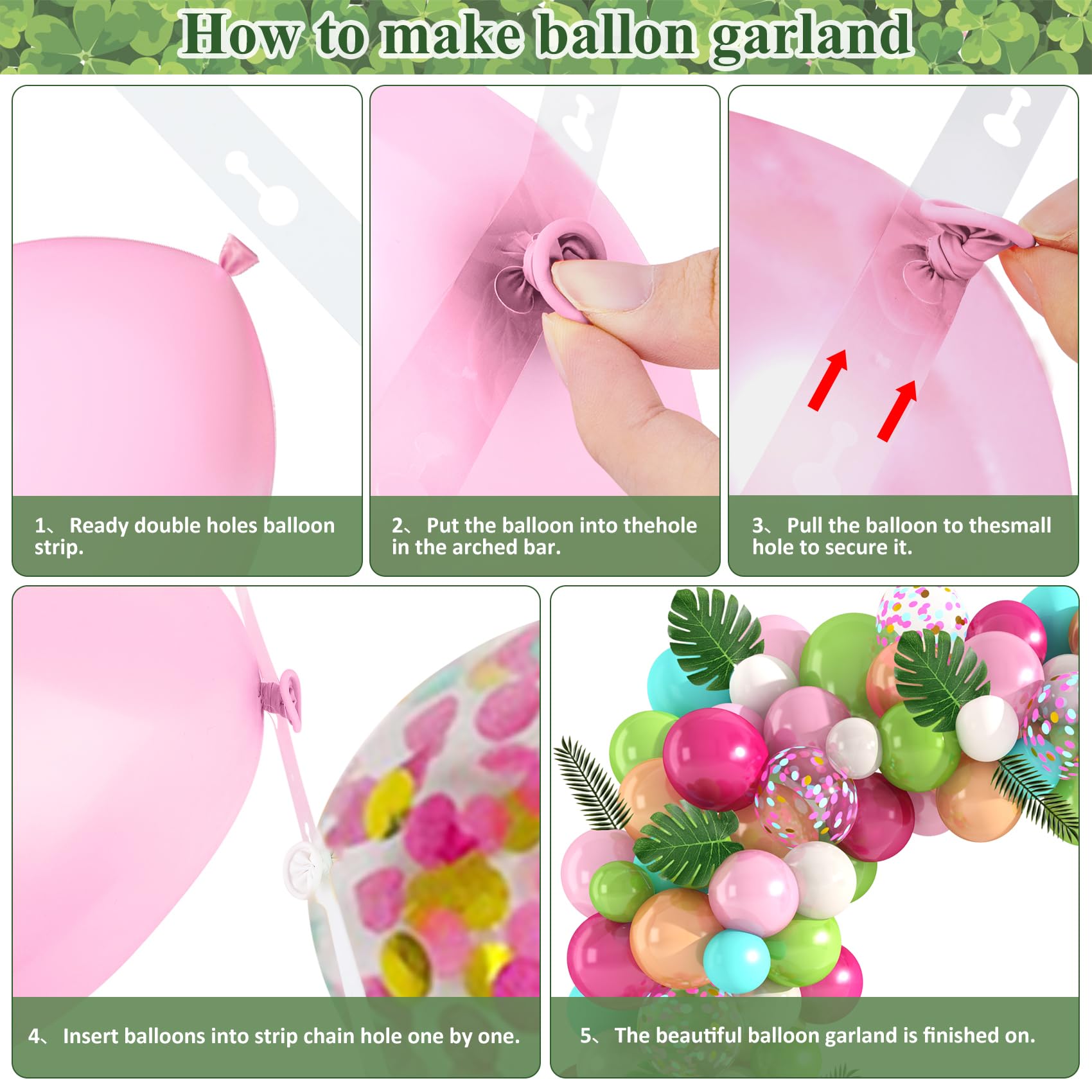 Amandir 151-Piece Tropical Balloon Arch Kit – Green, Pink, Confetti Latex & Palm Leaves