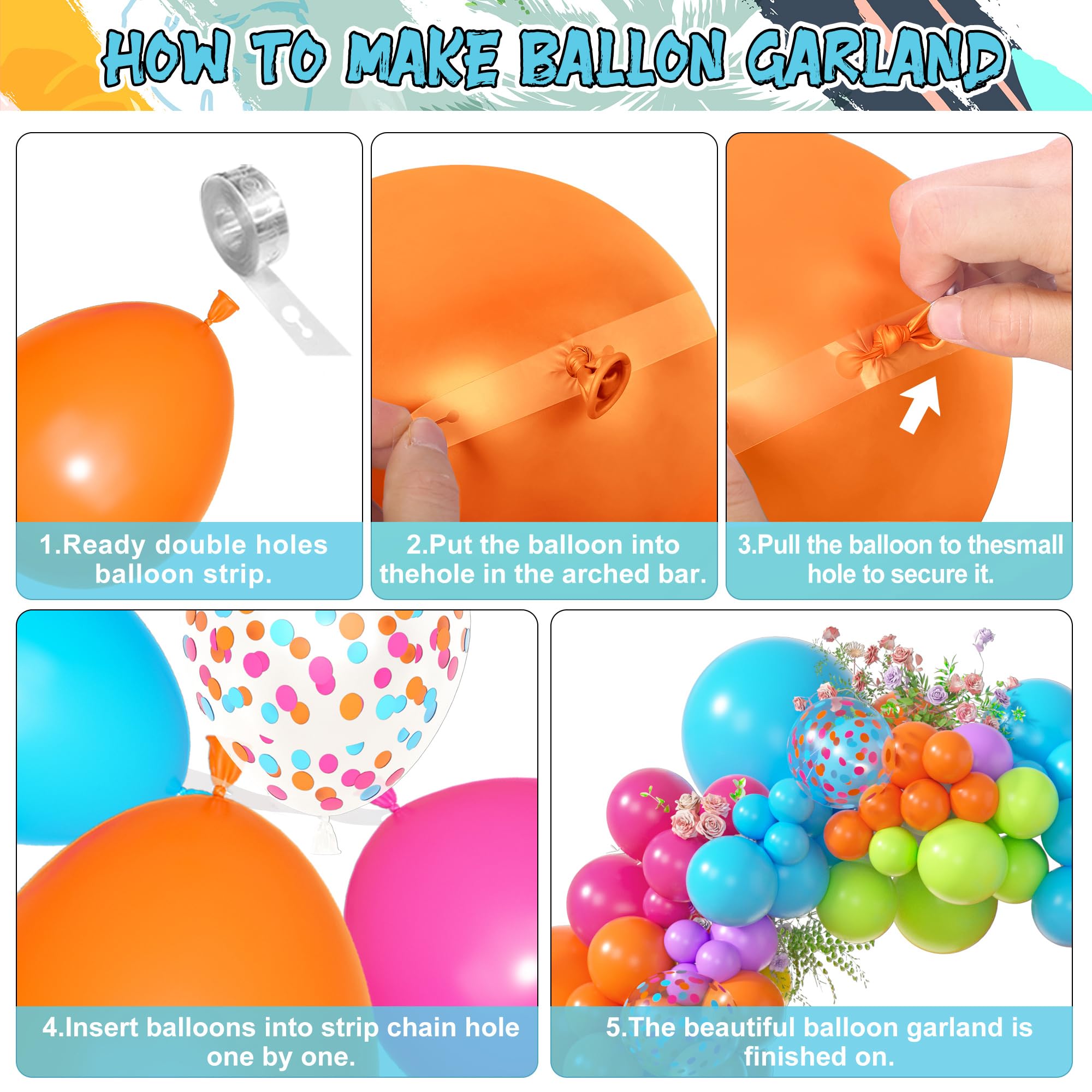 Amandir 153-Piece Tropical Balloon Arch Kit – Hot Pink, Rainbow, Luau Party Decorations