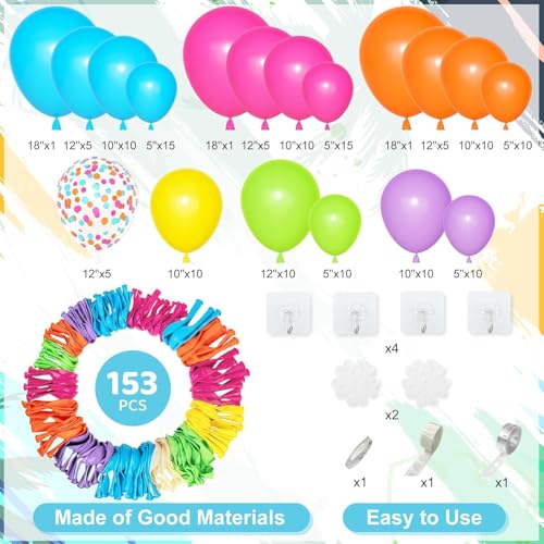 Amandir 153-Piece Tropical Balloon Arch Kit – Hot Pink, Rainbow, Luau Party Decorations
