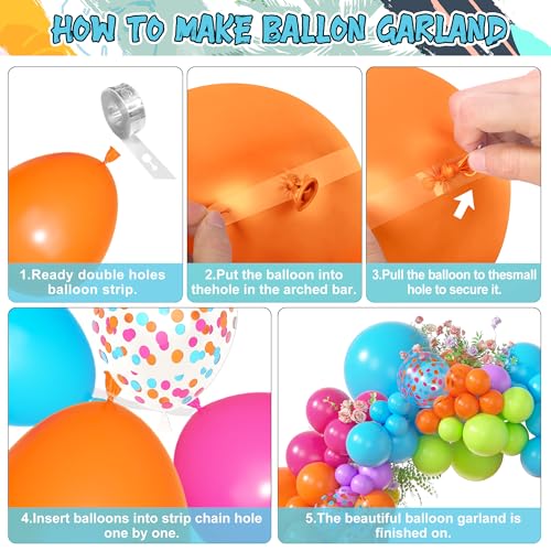 Amandir 153-Piece Tropical Balloon Arch Kit – Hot Pink, Rainbow, Luau Party Decorations