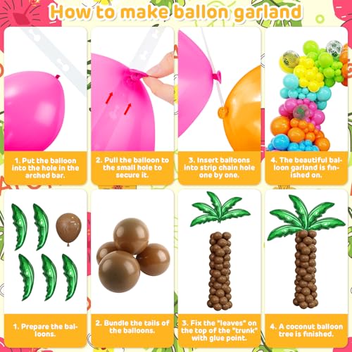 Amandir 160-Piece Hawaiian Luau Balloon Arch Kit with Aloha Foil Balloons, Pineapple, Palm Tree - Tropical Summer Party Decorations