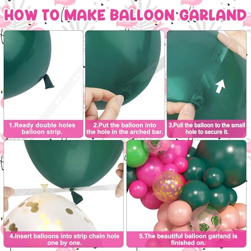 Amandir 165-Piece Flamingo Tropical Balloon Arch Kit – Hot Pink, Green, Gold Foil & Confetti Balloons with Palm Leaves for Hawaiian Luau Beach Party