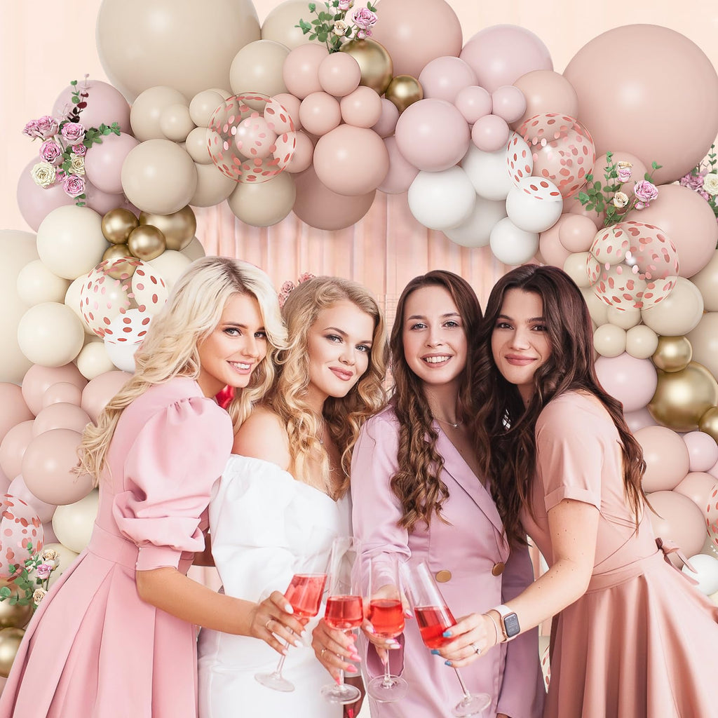 Amandir 173-Piece Boho Dusty Pink Balloon Arch Kit - Neutral Tones with Confetti and Metallic Gold for Baby Showers, Birthdays, and More