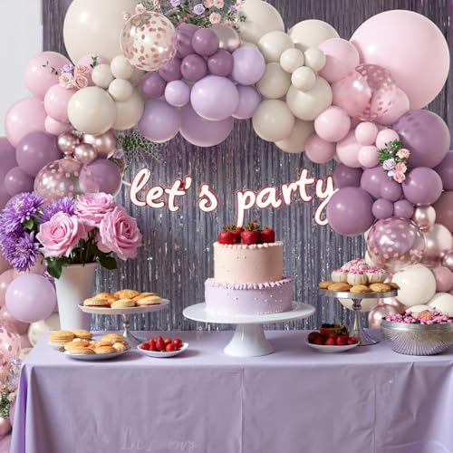 Amandir 173-Piece Dusty Purple Balloon Arch Kit – with Double-Stuffed Pink, White Sand, Lavender & Rose Gold Confetti Balloons for Bridal Showers, Weddings & Birthday Parties