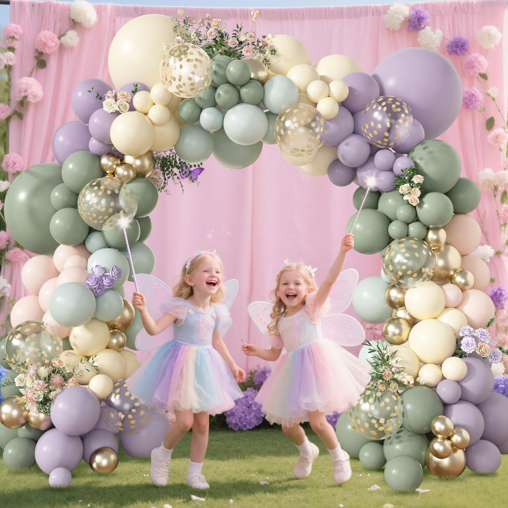 Amandir 173-Piece Pastel Balloon Arch Garland Kit - Dusty Green, Purple, Pink, Yellow with Confetti