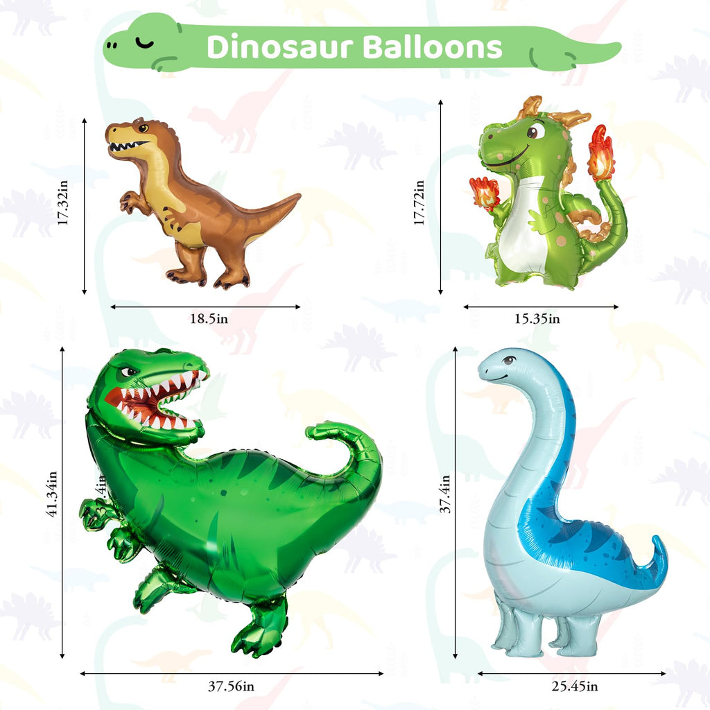 Amandir Dinosaur 2nd Birthday Party Decorations - 47 Piece Dino Balloon Set with Foil Number 2, Banner, and Swirls