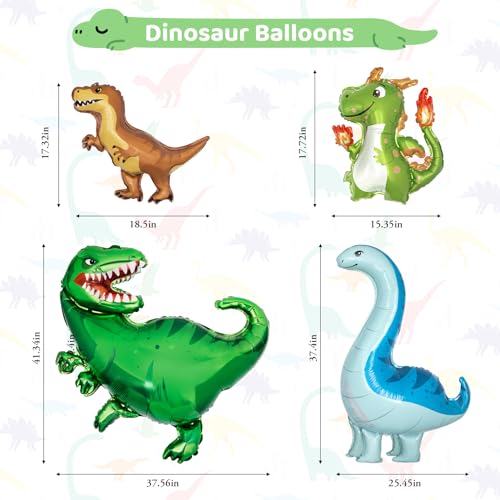 Amandir Dinosaur 3rd Birthday Party Decorations – 47-Piece Foil Balloon Kit with Number 3, Star, and Hanging Swirls