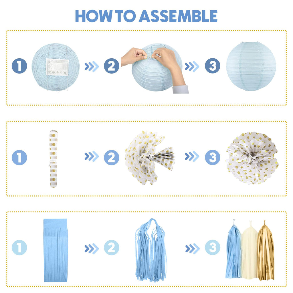 Amandir Dusty Blue Baby Shower Decorations Kit – 51-Piece Set with Banner, Cake Topper, Balloons, and Garland