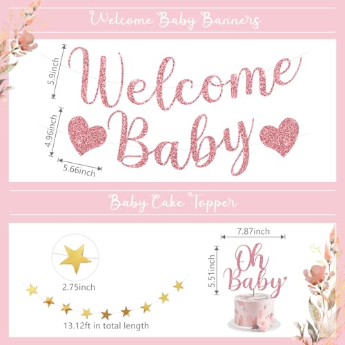 Amandir Dusty Pink Baby Shower Decorations Set – 51 Pieces with Banner, Cake Topper, Balloons & Garlands