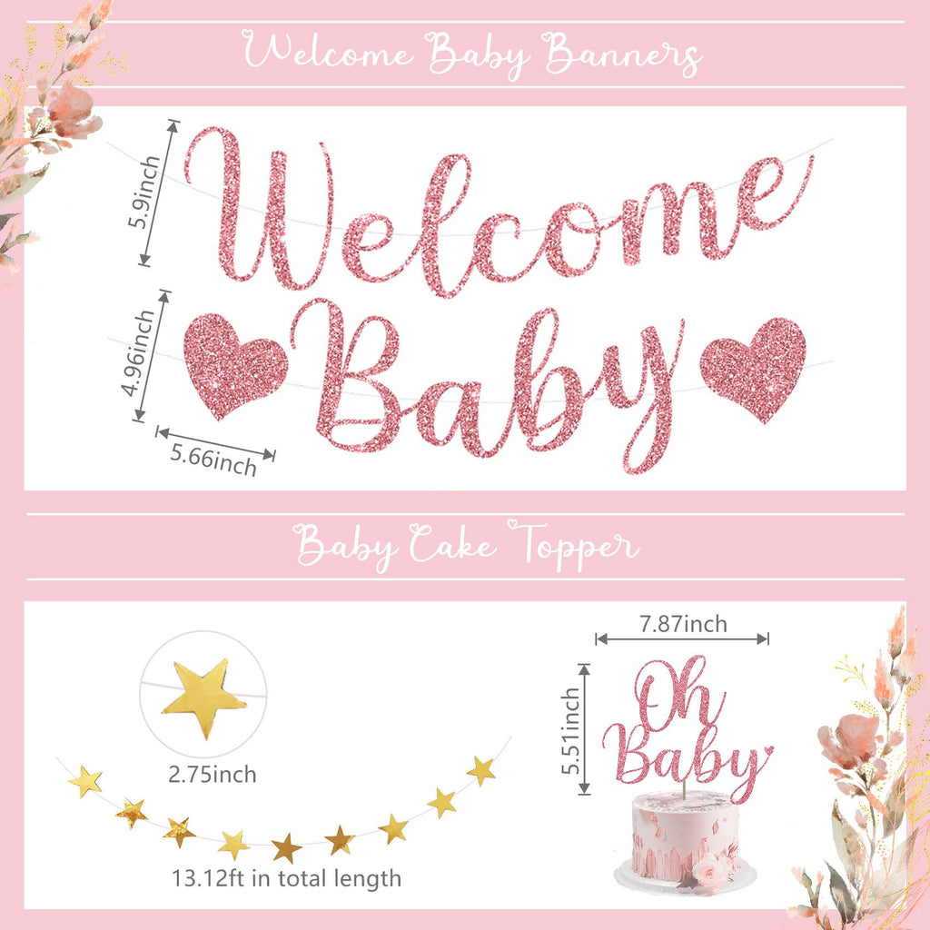 Amandir Dusty Pink Baby Shower Decorations Set – 51 Pieces with Banner, Cake Topper, Balloons & Garlands