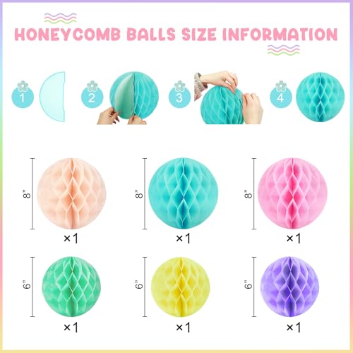 Amandir Pastel Birthday Party Decorations Set with Banner, Honeycomb Balls, Daisy Flowers, Swirls, Garland
