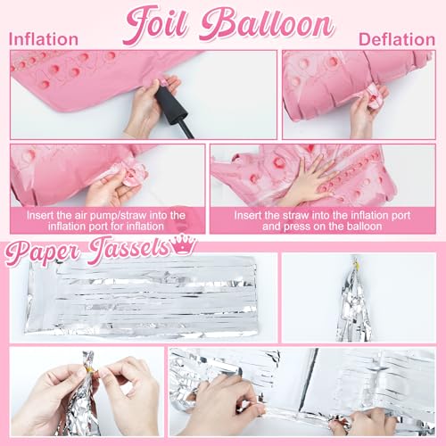Amandir Pink Birthday Decorations Set - 86 Piece Silver & Pink Party Supplies for Women Girls
