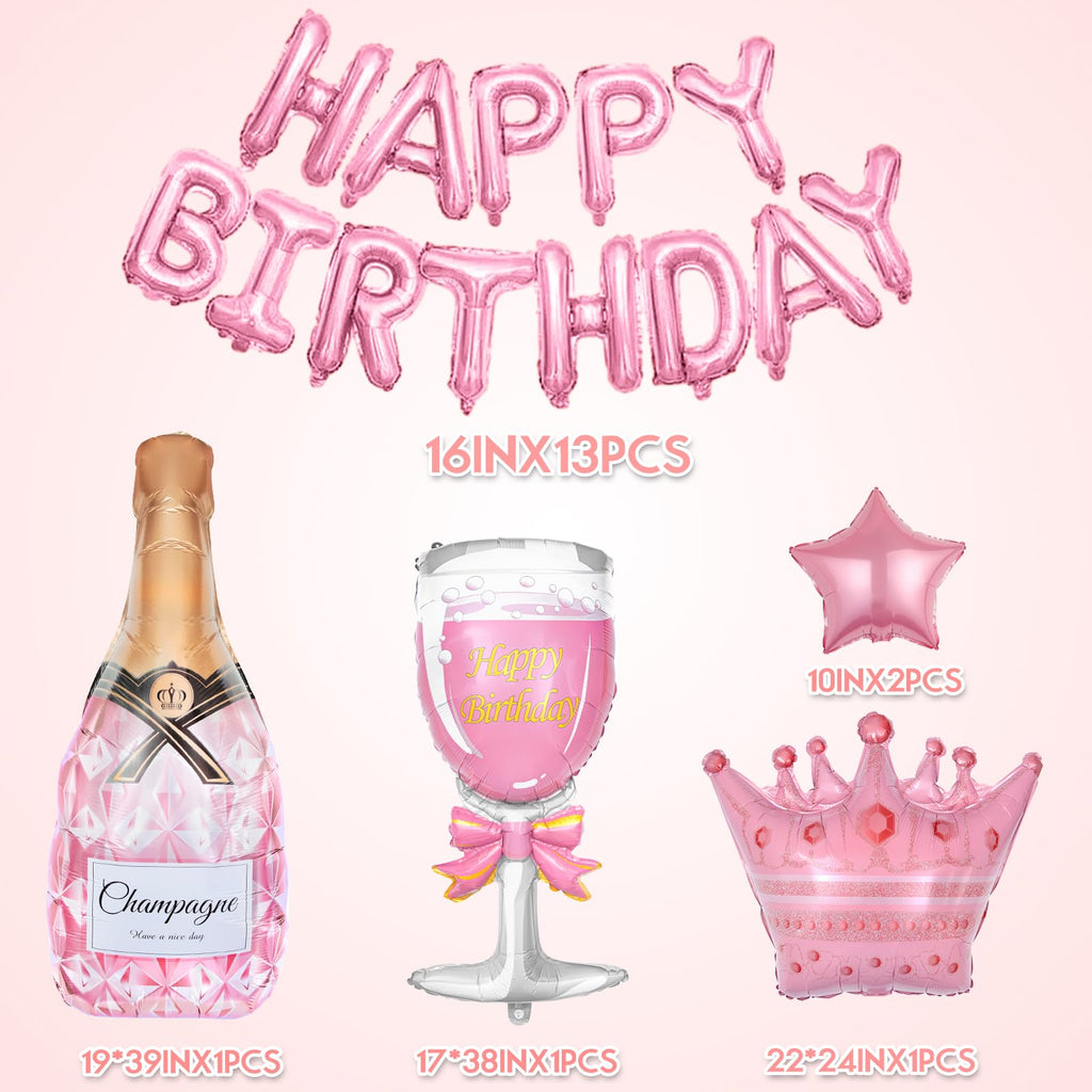 Amandir Pink Birthday Decorations Set - 86 Piece Silver & Pink Party Supplies for Women Girls