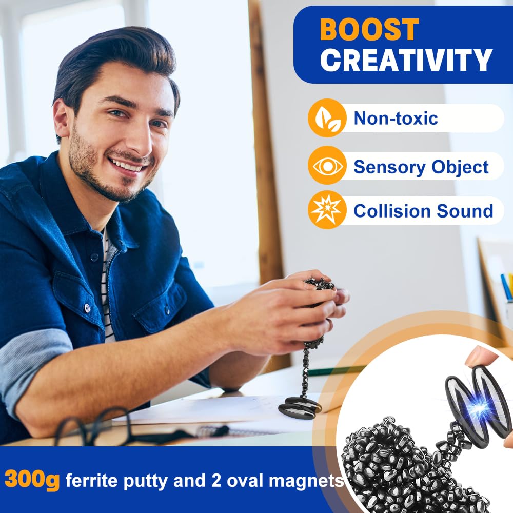 Amarlozn Ferrite Magnetic Putty with Snake Eggs – 300g Fidget Stones & 2 Oval Magnets, Desk Toy for Adults