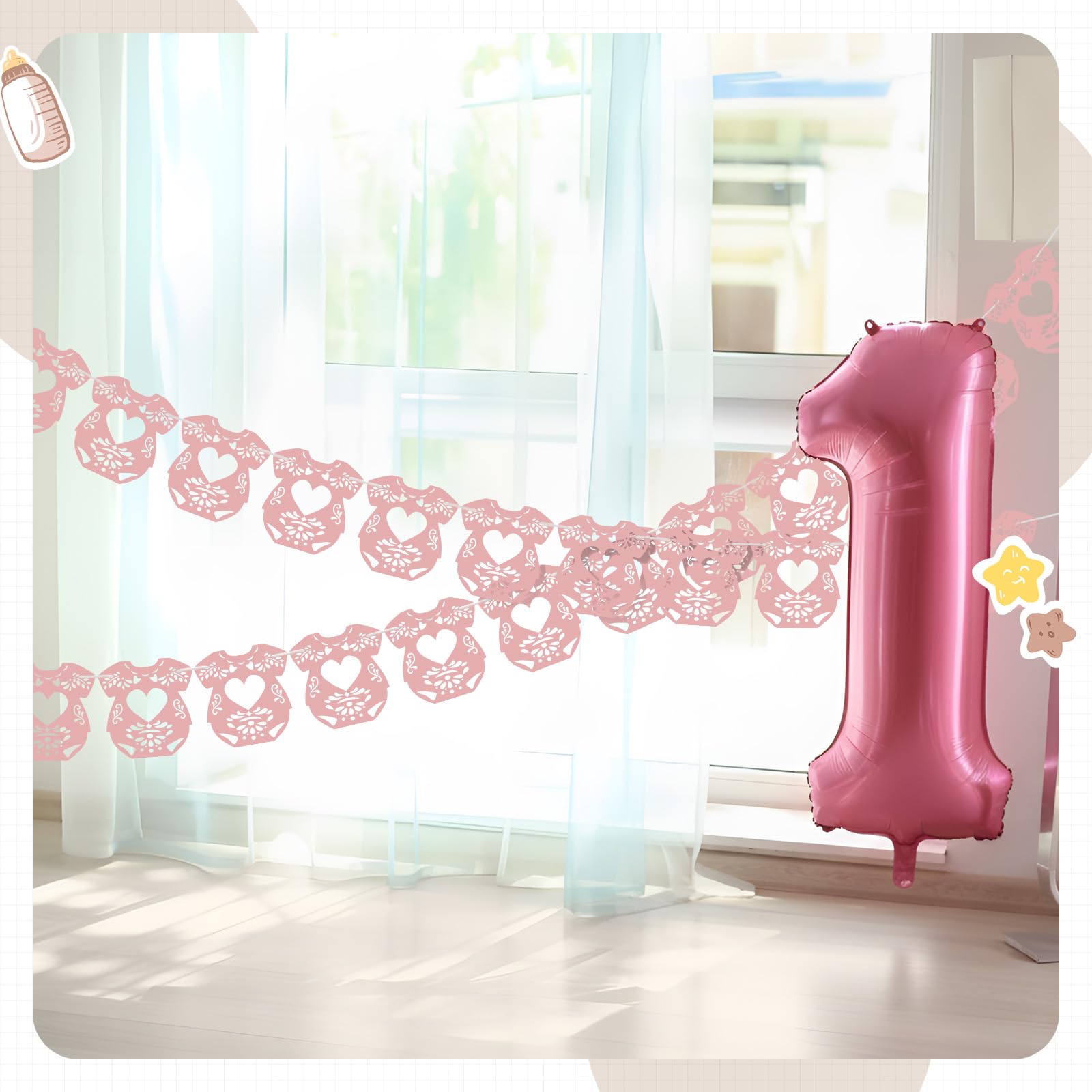 AmazingSpark 2-Pack Papel Picado Baby Shower Banner - Sweet Color, 24 Pcs, Mexican Party Decoration with Hanging String
