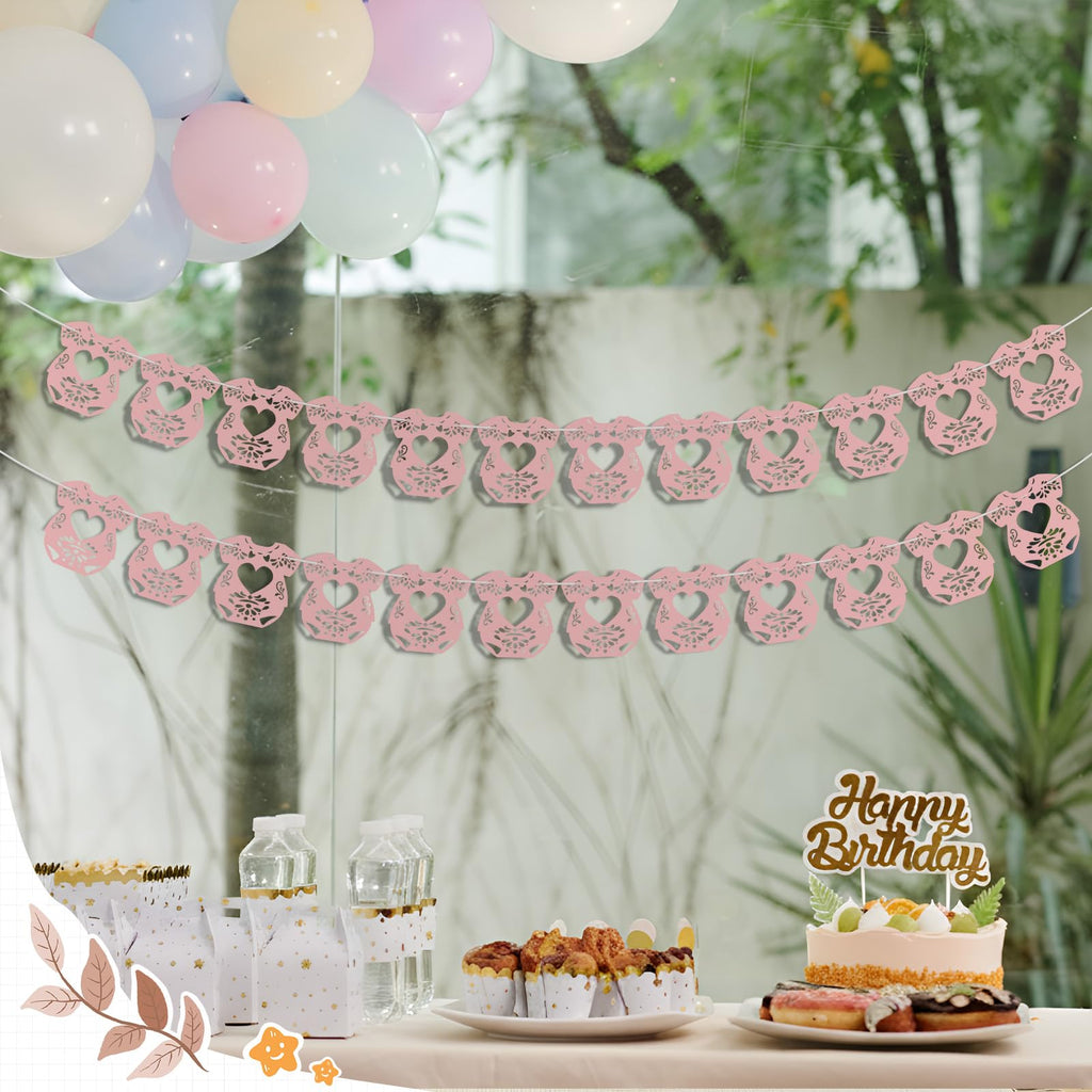 AmazingSpark 2-Pack Papel Picado Baby Shower Banner - Sweet Color, 24 Pcs, Mexican Party Decoration with Hanging String