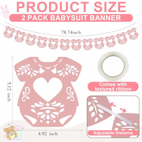 AmazingSpark 2-Pack Papel Picado Baby Shower Banner - Sweet Color, 24 Pcs, Mexican Party Decoration with Hanging String