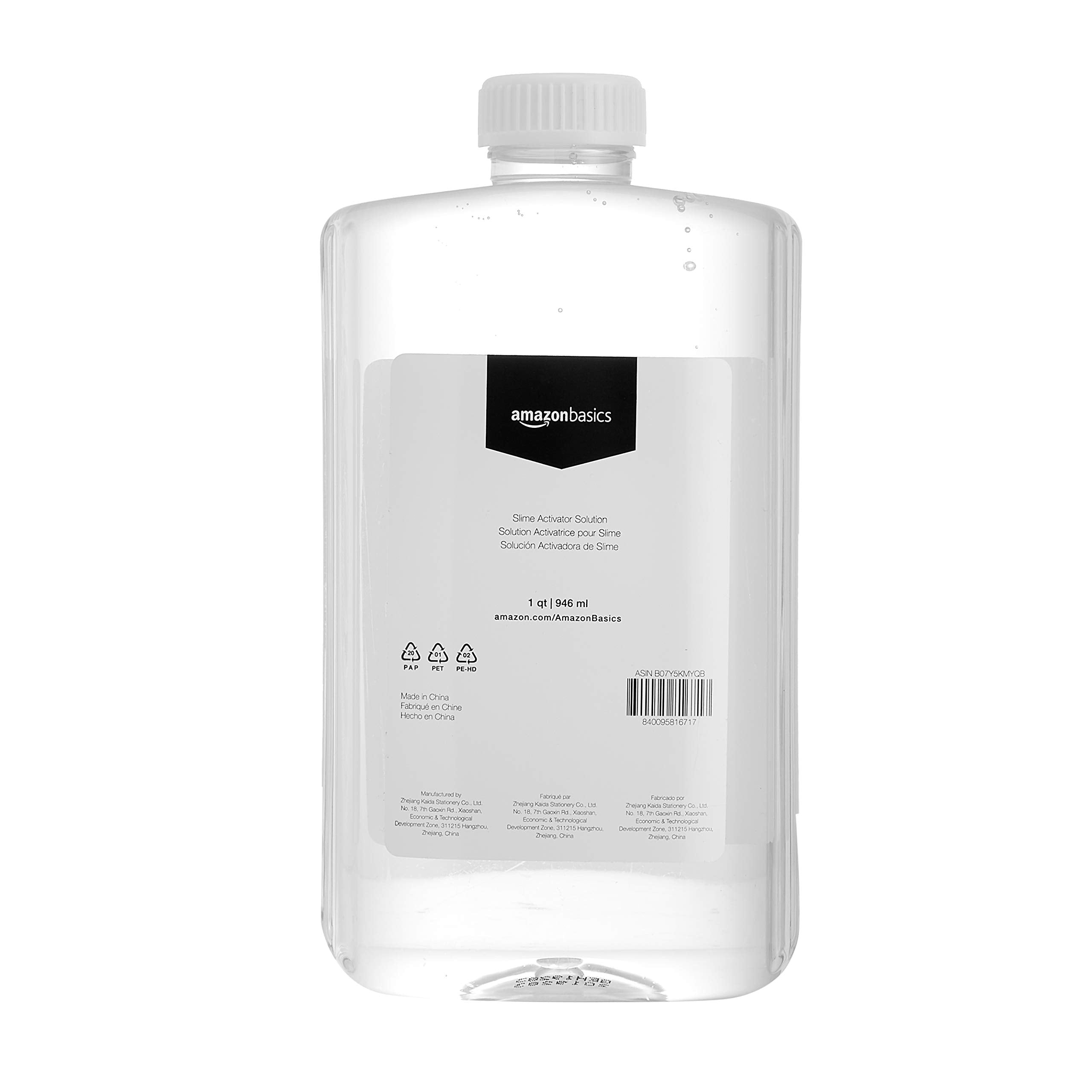 Amazon Basics Slime Activator Solution – 1 Quart (946ml) Transparent, Washable, Clear Slime Making