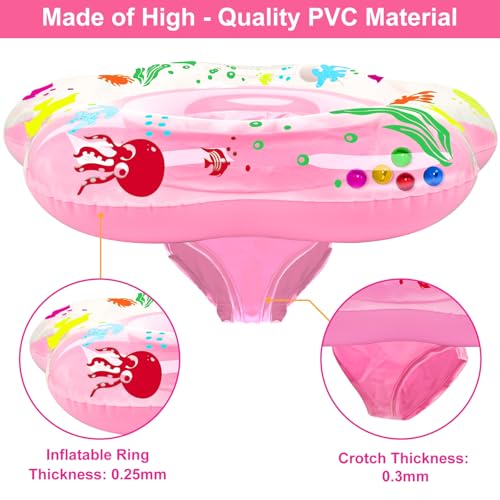 AMENON 25.6" Inflatable Baby Pool Float for 6-36 Months - Double Air Chamber, Anti-Flip Toddler Swim Trainer with Ocean Theme