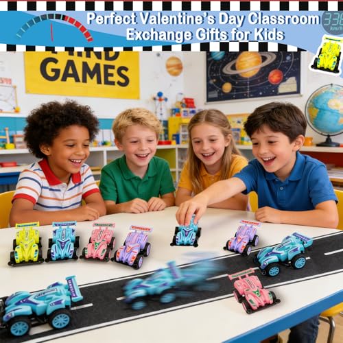 AMENON 28-Pack Pull Back Cars Set - Mini Racing Toys for Kids with Valentine Cards - Party Favors, Stocking Stuffers