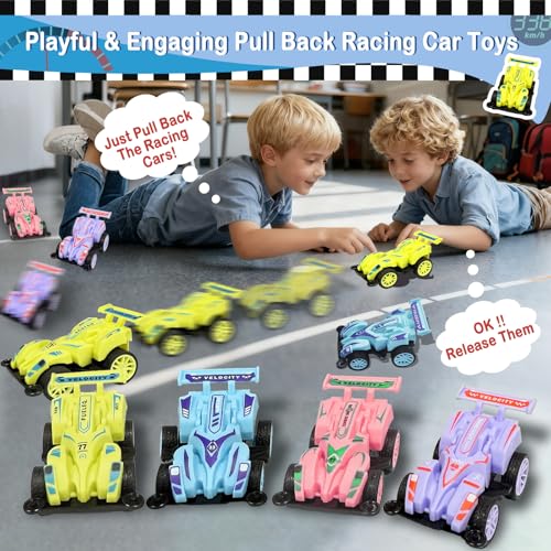 AMENON 28-Pack Pull Back Cars Set - Mini Racing Toys for Kids with Valentine Cards - Party Favors, Stocking Stuffers