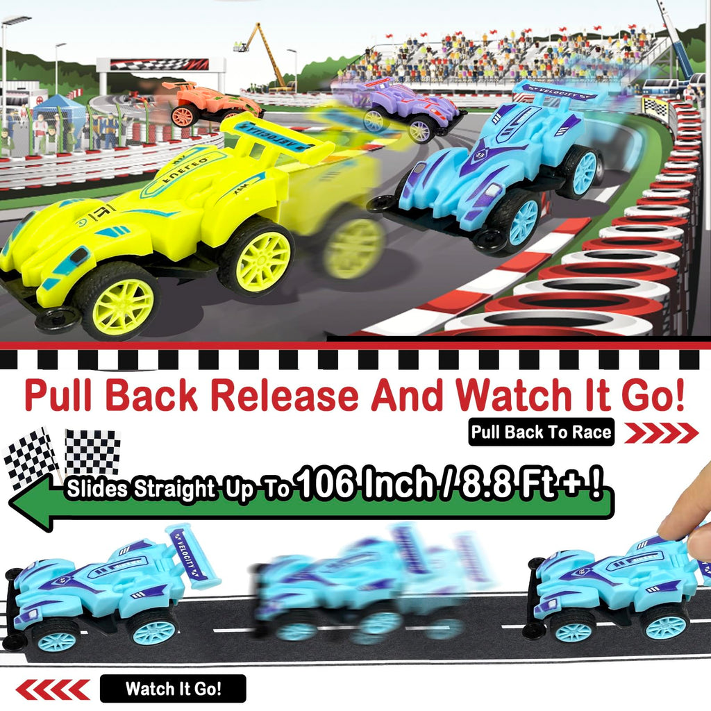 AMENON 28-Pack Pull Back Cars Set - Mini Racing Toys for Kids with Valentine Cards - Party Favors, Stocking Stuffers