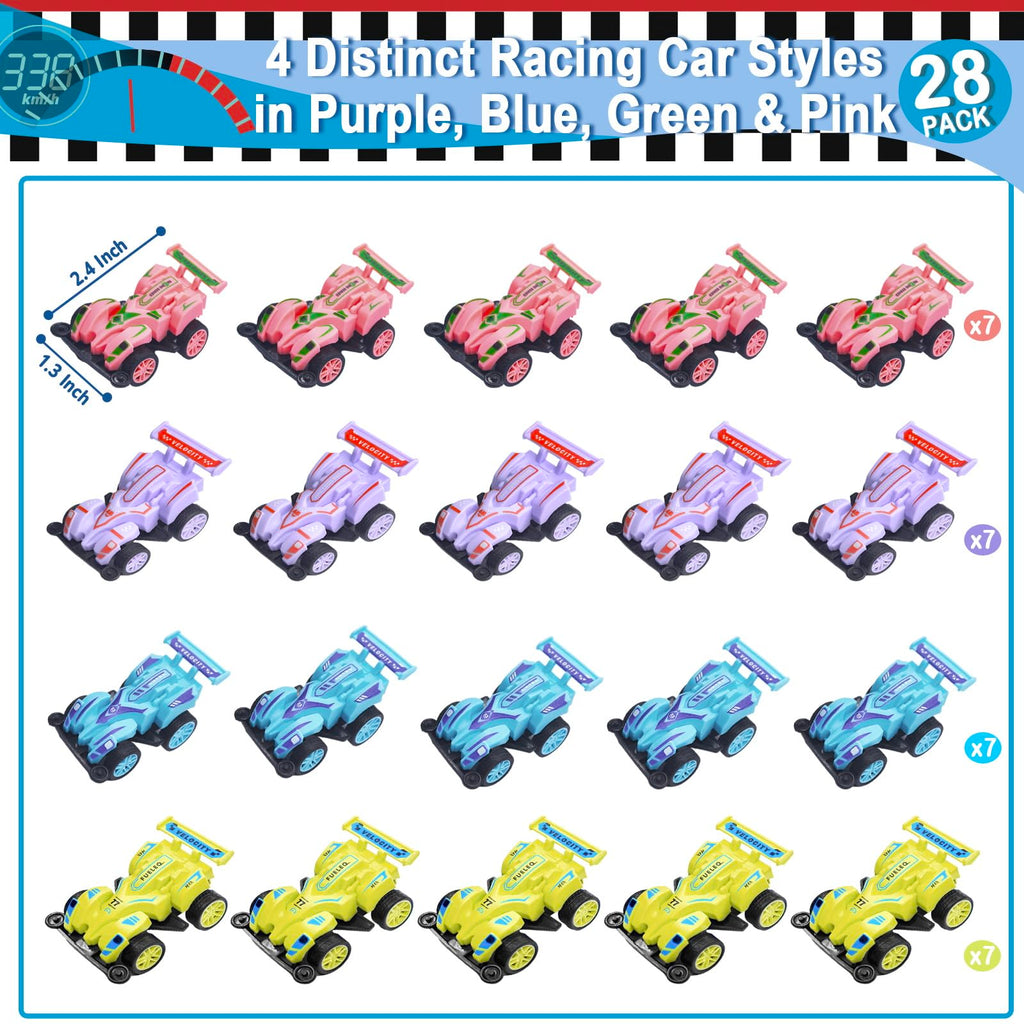 AMENON 28-Pack Pull Back Cars Set - Mini Racing Toys for Kids with Valentine Cards - Party Favors, Stocking Stuffers