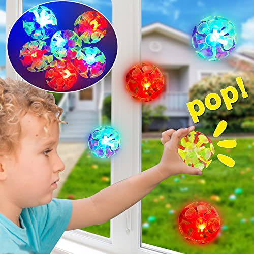 AMENON 6 Pack Jumbo Filled Easter Eggs with LED Suction Cup Balls - Light Up Surprise Toys for Egg Hunt, Party Favors, Stress Relief