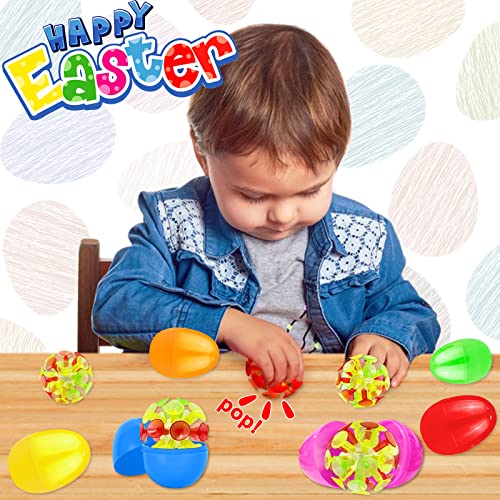 AMENON 6 Pack Jumbo Filled Easter Eggs with LED Suction Cup Balls - Light Up Surprise Toys for Egg Hunt, Party Favors, Stress Relief