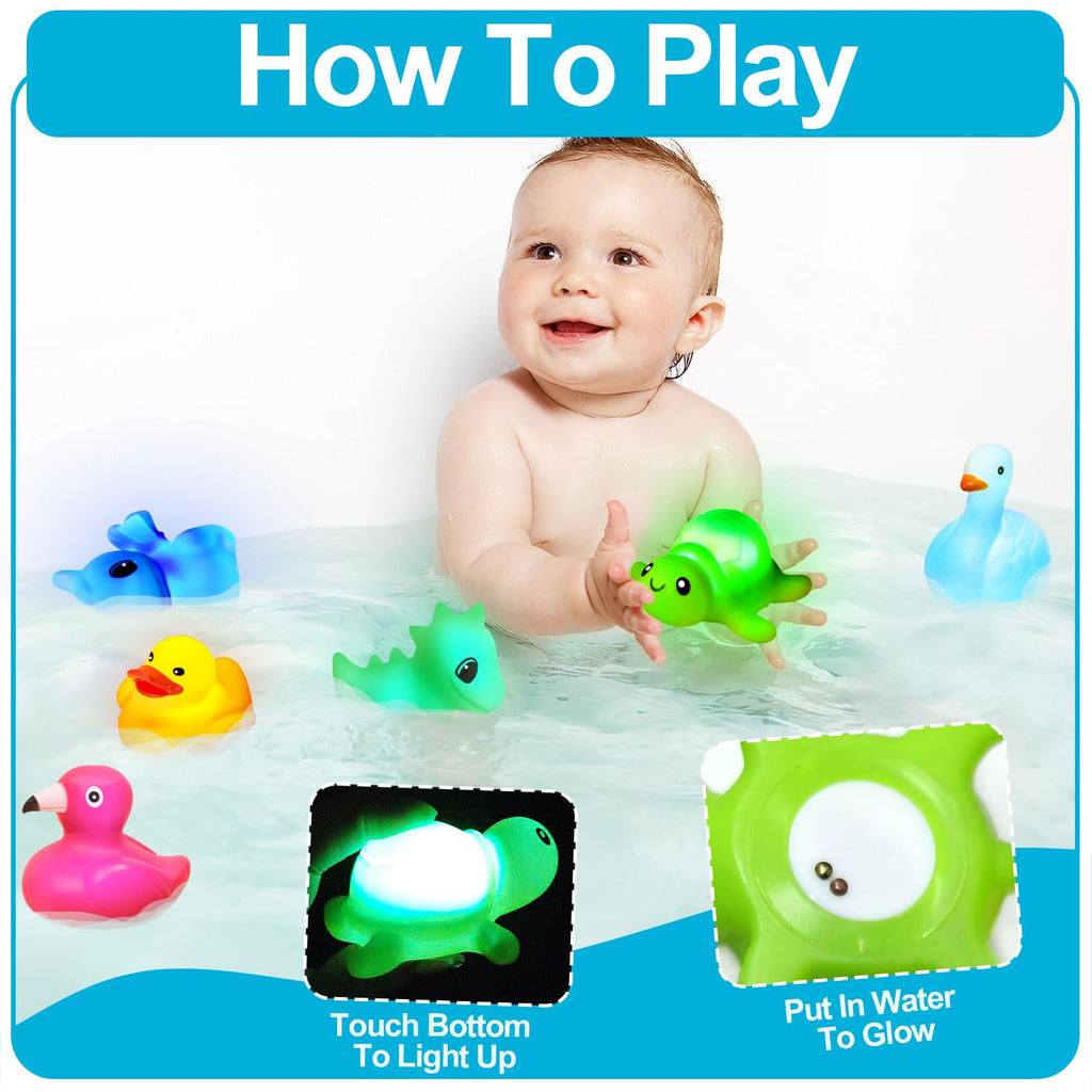 AMENON 6-Pack Light Up Baby Bath Toys – Flashing Animal Toys for Toddlers Ages 1-3