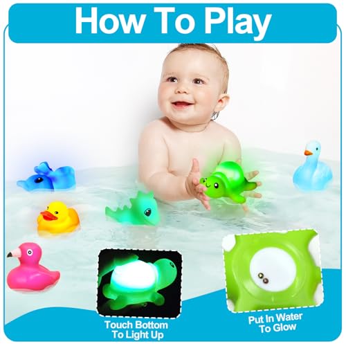 AMENON 6-Pack Light Up Baby Bath Toys – Flashing Animal Toys for Toddlers Ages 1-3
