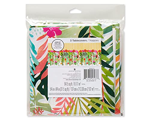 American Greetings Tropical Luau Plastic Table Covers, 3-Pack, 54x84 Inches Each