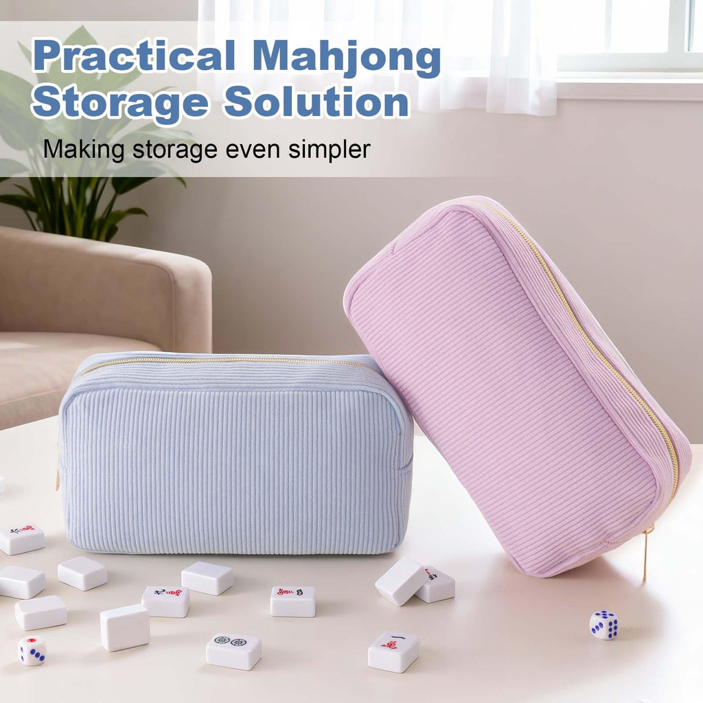 American Mahjong Tile Bag – Blue Corduroy Zippered Case Fits Standard 1.2-Inch Tiles (Case Only)