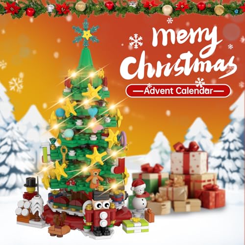 amireed 2025 Advent Calendar Christmas Building Blocks Kit with LED Light - 24 Days Countdown Building Set for Kids Teens