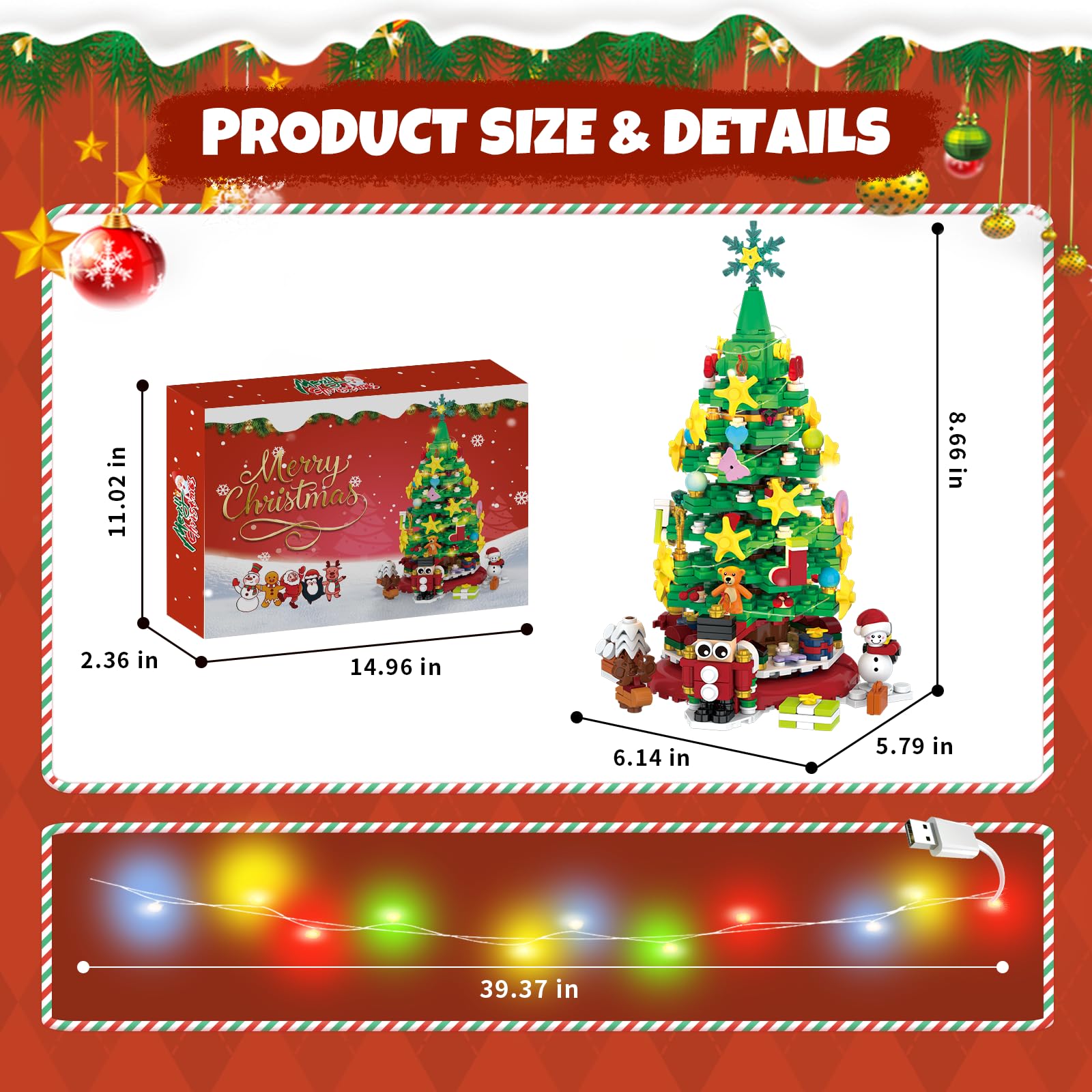 amireed 2025 Advent Calendar Christmas Building Blocks Kit with LED Light - 24 Days Countdown Building Set for Kids Teens