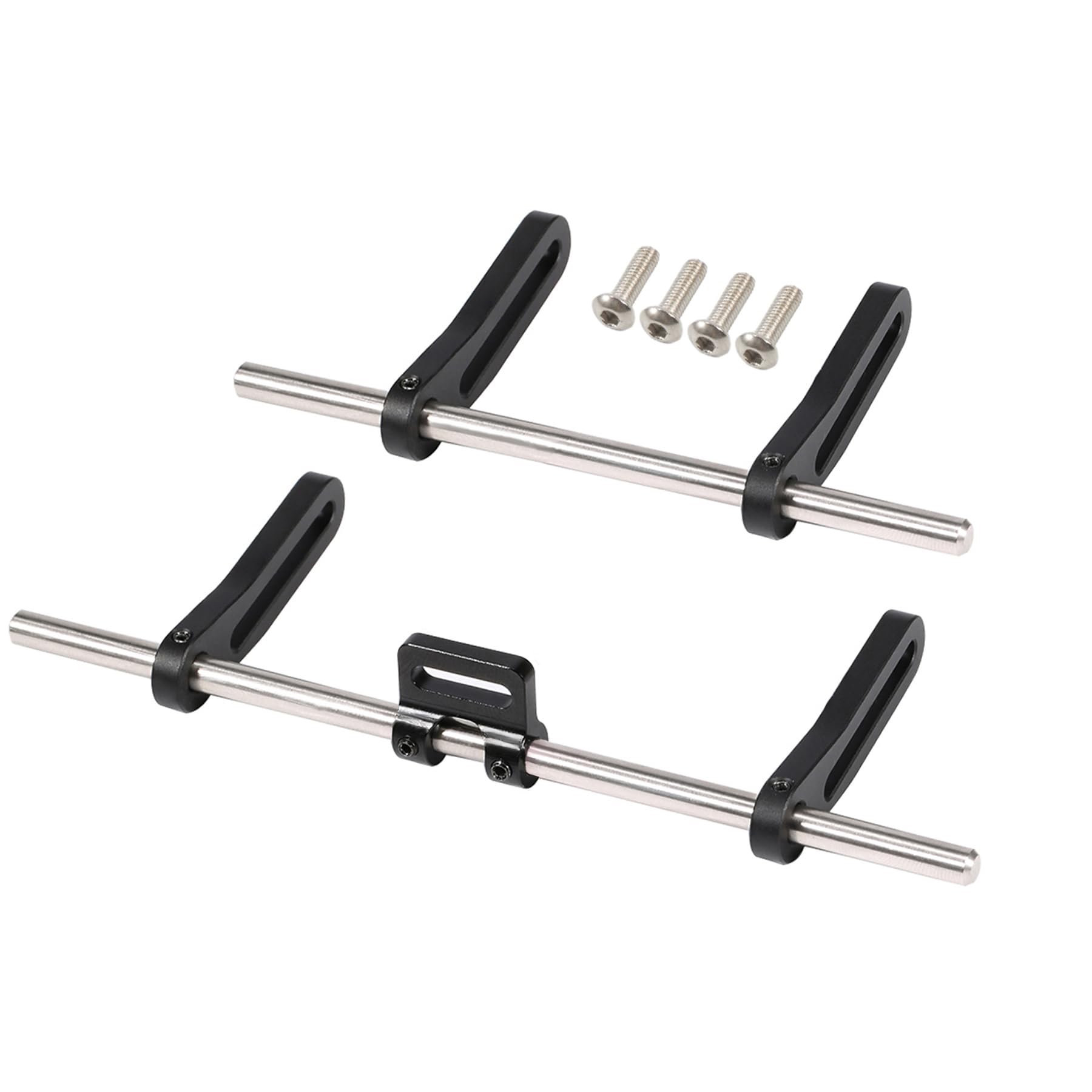 AMK Adjustable 1/10 Scale RC Crawler Bumper Set - Front and Rear Metal Bumpers for Axial SCX10, TRX4, and More (Black)