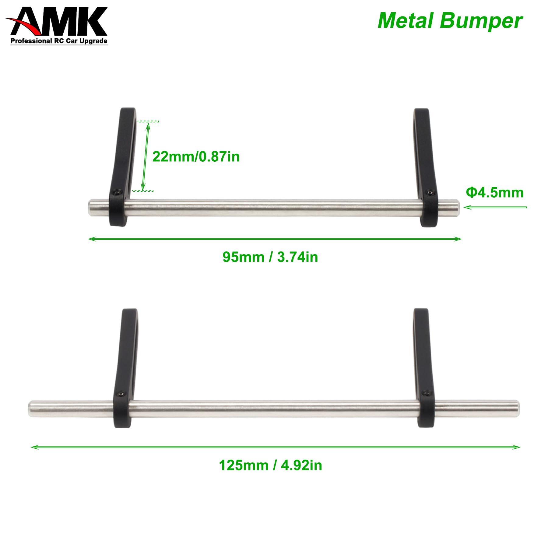 AMK Adjustable 1/10 Scale RC Crawler Bumper Set - Front and Rear Metal Bumpers for Axial SCX10, TRX4, and More (Black)