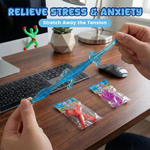 AMOR PRESENT 48-Piece Stretchy Sticky Toy Party Favors – Bulk Set with Sticky Hands, Wall Crawlers & Lizards